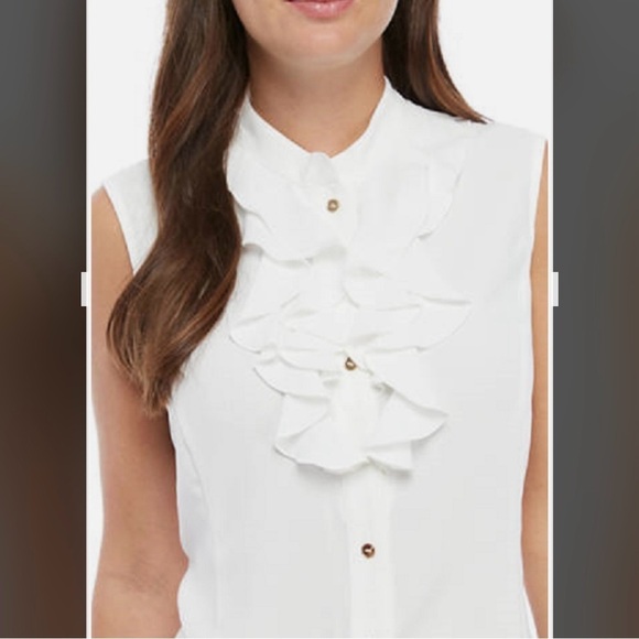 Kasper Women's Sleeveless Button-Front Ruffle Blouse in White Size 2P - Picture 2 of 10